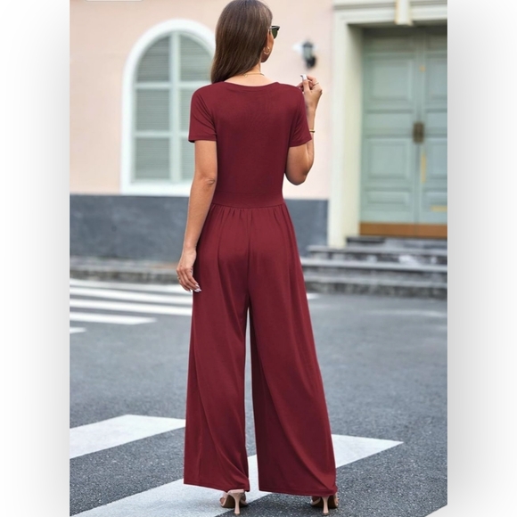 West Kei Supersoft Essentials Plain Gathered Jumpsuit size 3X Burgandy - Picture 2 of 6